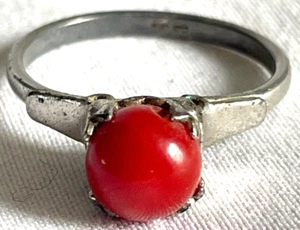 VINTAGE JAPAN STERLING SILVER CORAL RING -FREE SHIP - Picture 1 of 5