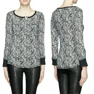 MAISON SCOTCH Zebra Print Knit Henley Top Animal Pullover P’tite Streetwear XS - Bild 1 von 12