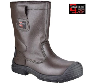 Mens Grafters Extra Wide Fit Rigger Safety Steel Toe Cap Leather Work Boots Size