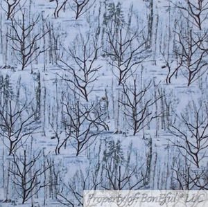 BonEful Fabric FQ Cotton Quilt White Brown Snow Tree Scenic Winter Forest Xmas L - Picture 1 of 12