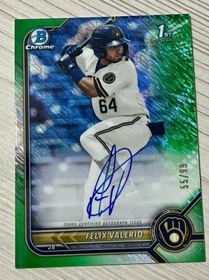 Felix Valerio - 2022 Bowman Chrome #CPA-FV - 1st Green Shimmer Auto /99 - Image 1 of 2