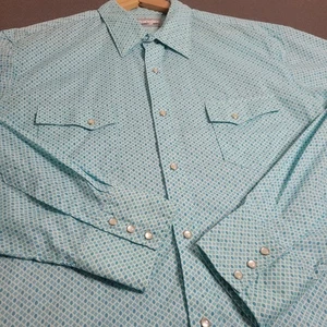 Wrangler Wrancher Shirt Men's XL Western Pearl Snap Teal Geometric Long Sleeve - Picture 1 of 11