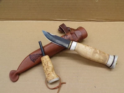 复古 Karesuando 碳刀片狩猎刀和消防前锋带鞘 ~ 未使用 — 第 1/4 张图片