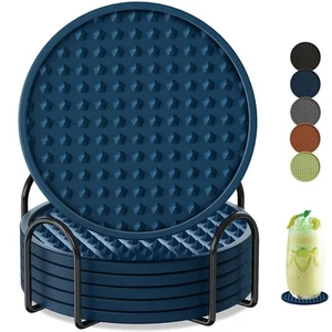 Coasters for Drinks 6 Pack Drink Coasters with Holder,Heat Resistant Silicone... - Picture 1 of 7