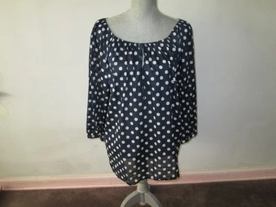 Blusa campesina top de algodón a lunares azul marino + blanco Ralph Lauren para mujer ~ 1X Foto 1 de 4