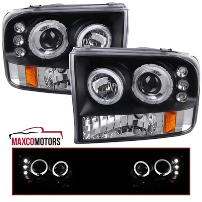 Black Projector Headlights Fits 1999-2004 Ford F250 F350 F450 Superduty LED Halo Foto 1 de 4