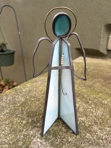 Opaque Stained Glass Praying Angel Free Standing Figurine Leaded Frame READ 10” - Picture 1 of 16