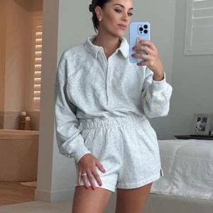 Abercrombie & Fitch grey gray fleece collared romper jumpsuit - Picture 1 of 10