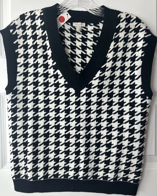 Talbots Black & White Houndstooth V Neck Pullover Sweater Vest Womens Size PS - Image 1 of 4