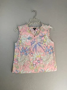 Talbots Womens Top MP Petite Pink Floral Sleeveless V Neck Knit Pullover Blouse - Picture 1 of 8