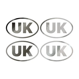 4 x Small Chrome Silver UK Car Stickers Oval Self-Adhesive Vinyl New Decals - Picture 1 of 6