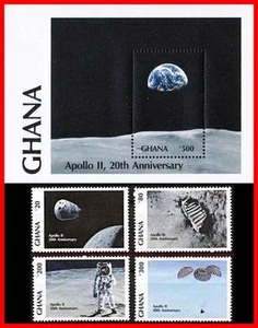 GHANA 1989	USA in SPACE = APOLLO 11 ANNIV. + S/S  MNH   LUNAR ASTRONOMY - Picture 1 of 1