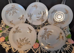 Juego de 5 cuencos de sopa MCM vintage de vidrio federal blanco "Golden Glory" - Imagen 1 de 8