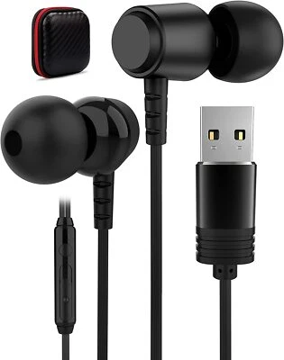 USB A Computer Earphones In Ear Stereo Wired Noise Cancelling Headset with Mic - Image 1 of 4