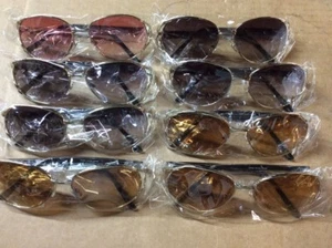 NEW ASSORTED BOX OF SUNGLASSES SUN GLASSES SET OF 8 GLASS COLORED MEDIUM LENS - Picture 1 of 6