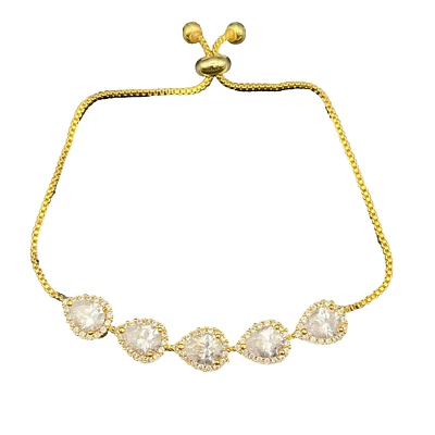 Pulsera de circonita cúbica en forma de pera enchapada en oro amarillo diapositiva 6-9" concurso nupcial graduación Foto 1 de 4