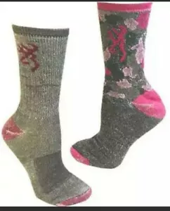 Browning LADIES 2 Pack Wool Blend SOCKS Med Grey/Pink & PINKCAMO - Picture 1 of 6