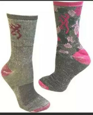 Browning LADIES 2 Pack Wool Blend SOCKS Med Grey/Pink & PINKCAMO - Image 1 of 4