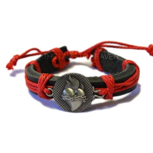Red Heart in Thorns Leather Surfer Bracelet 8" Length Adjustable - Picture 1 of 1