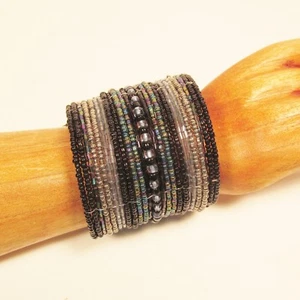 2" Wide Blue Silver Bling Handmade Boho Beaded Bali Cuff Statement Bracelet - Picture 1 of 3