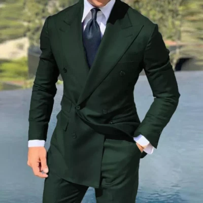 Traje de negocios para hombre solapa pico ancho doble pecho boda novio esmoquin 2 piezas Foto 1 de 4