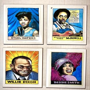 DIY 4 Handmade Ceramic & Felt Drink Coasters EARLY BLUES R&B Willie Dixon Bessie - Bild 1 von 7