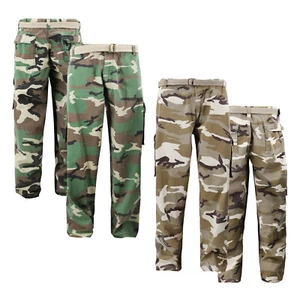Men's Army Camo Tactical Utility Trousers Camouflage Casual Belted Cargo Pants - Picture 1 of 7