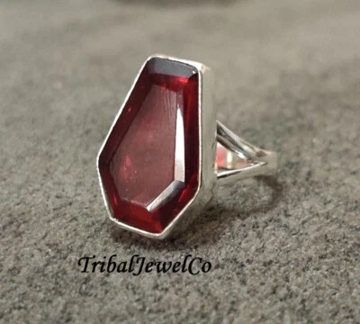 925 Пробы красный гранат кварц кольцо для женщин обручальное кольцо ручной работы кольцо - Изображение 1 из 4
