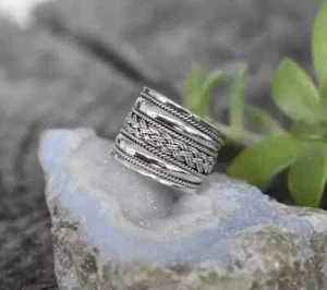 Wide Celtic 925 Sterling Silver Braided Band Statement Ring Handmade Woman Ring - Picture 1 of 9