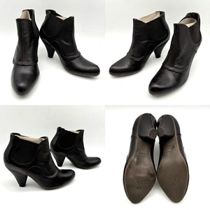 NEW Chocolate Negro Brown Genuine Leather Block Heel Chelsea Boot US8.5 EU39 - Picture 1 of 17