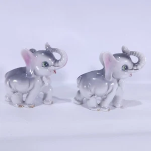 Vintage Japan 1950's Elephant Figure Gray  With Bow tie 5.5" Tall Pair - Picture 1 of 6