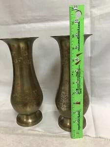 2 BRASS FLOWER VASES - USED - Picture 1 of 11