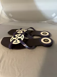 TORY BURCH GEO BOMBE MILLER SLIDE SANDAL LIGHT CREAM/DEEP PURPLE SZ US 7.5 - Picture 1 of 11