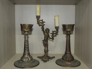 Tríptico Candelabros En Bronce Antigua - Imagen 1 de 21