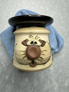 vintage BRADFORD POTTERY stoneware Funny Ugly 3D CAT FACE Cup Pen Holder Vase - Picture 1 of 15