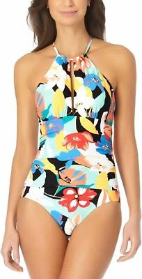 Anne Cole ESF10103 Women's Modern Blooms HIGH Neck one-Piece, 06, Multicolor - Image 1 of 3
