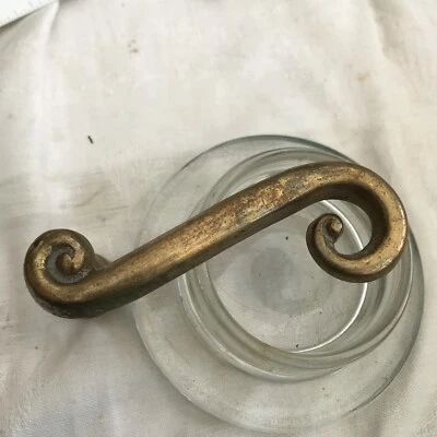 Antique French Scroll Solid Brass Door Lever Heavy Wood Knob Gold - Image 1 of 4
