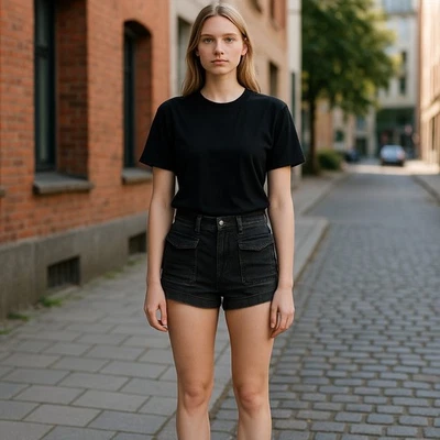 Pantalones cortos cargo Old Navy para mujer talla mediana elásticos negros con solapa-bolsillos delanteros Foto 1 de 4