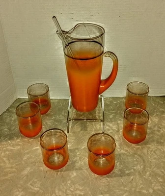 Jarra de vidrio West Virginia naranja Blendo jugo/cóctel 6 vasos excelente Foto 1 de 4