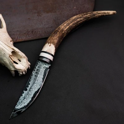 Gift-Ready 12" Damascus / Steel Knife Full Tang Hunt it Hunt + Leather Sheath - Image 1 of 4