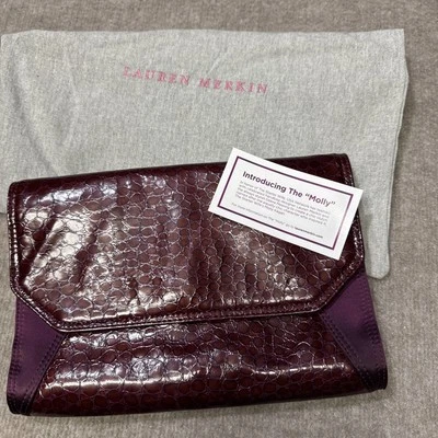 Promoção rara! Bolsa de mão LAUREN MERKIN Molly couro embreagem esposa iniciante roxa - Imagem 1 de 4