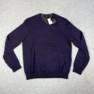 Suéter Calvin Klein 100 % lana merino para hombre mediano cuello en V suéter azul - Imagen 1 de 7