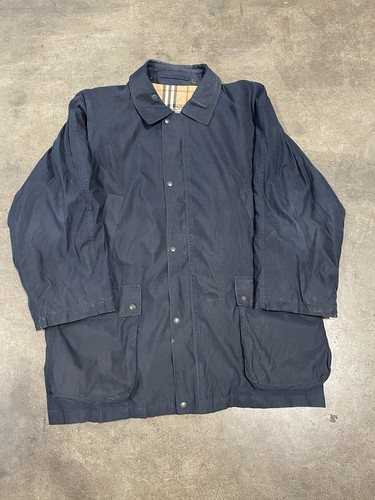 Giacca uomo Burberry blu navy stampa quadri foderata taglia XL made in USA