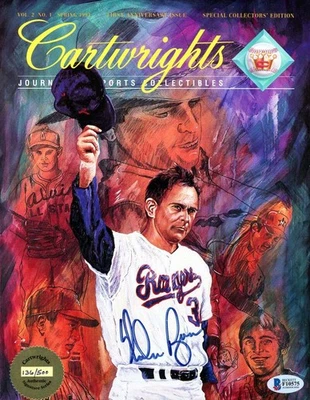 Revista Cartwrights firmada por Nolan Ryan Beckett BAS 1993 autógrafo Rangers Foto 1 de 2