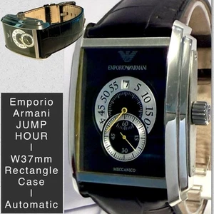 Auto JUMP HOUR | W37mm Silvertone Rectangle | MECCANICO Emporio Armani Watch - Picture 1 of 12