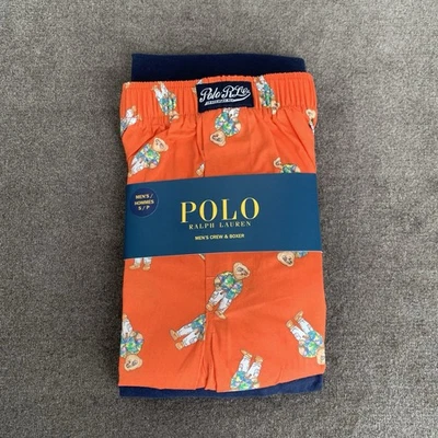 Polo Ralph Lauren para hombre 2 piezas Conjunto de camiseta y boxer cuello redondo azul marino/naranja pequeño Foto 1 de 3