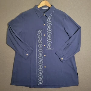 NWT Cellabie Women’s Navy Blue Button Front Embroidered Western Shirt Size XL - Picture 1 of 13