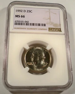 1992-D NGC MS66 WASHINGTON QUARTER 25c MS 66 - Picture 1 of 4