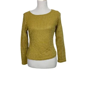 Vintage Gemilli gold metallicfarbener Rippstrickpullover Oberteil Damen Medium - Bild 1 von 11