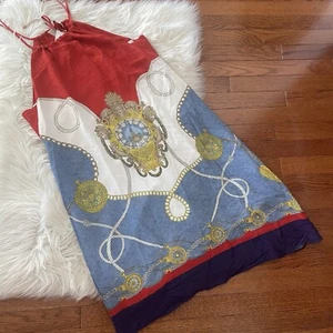 New Anthropologie Maeve Onsen Scarf-Printed Dress Red Blue size M NWT -No Belt—- - Picture 1 of 7